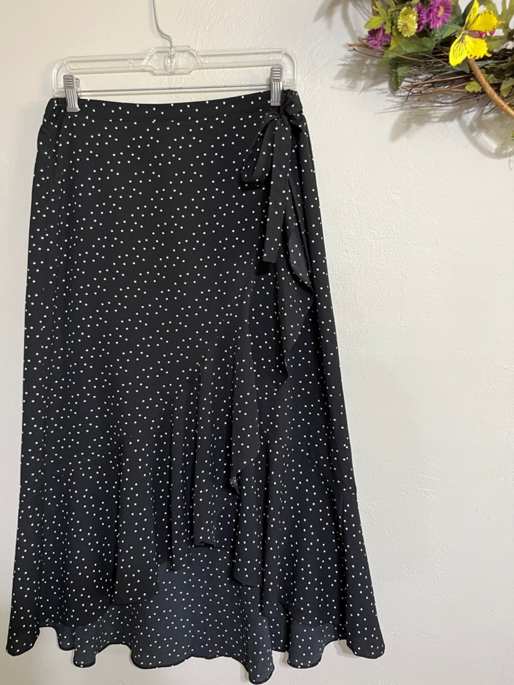💐Max Studio Black Polka Dot A-Line Midi Skirt